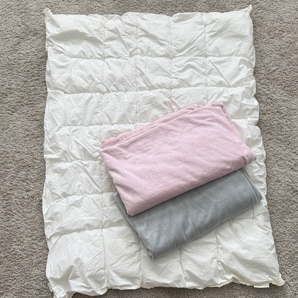 Pottery Barn Kids White Comforter with Pink and Gray Accents